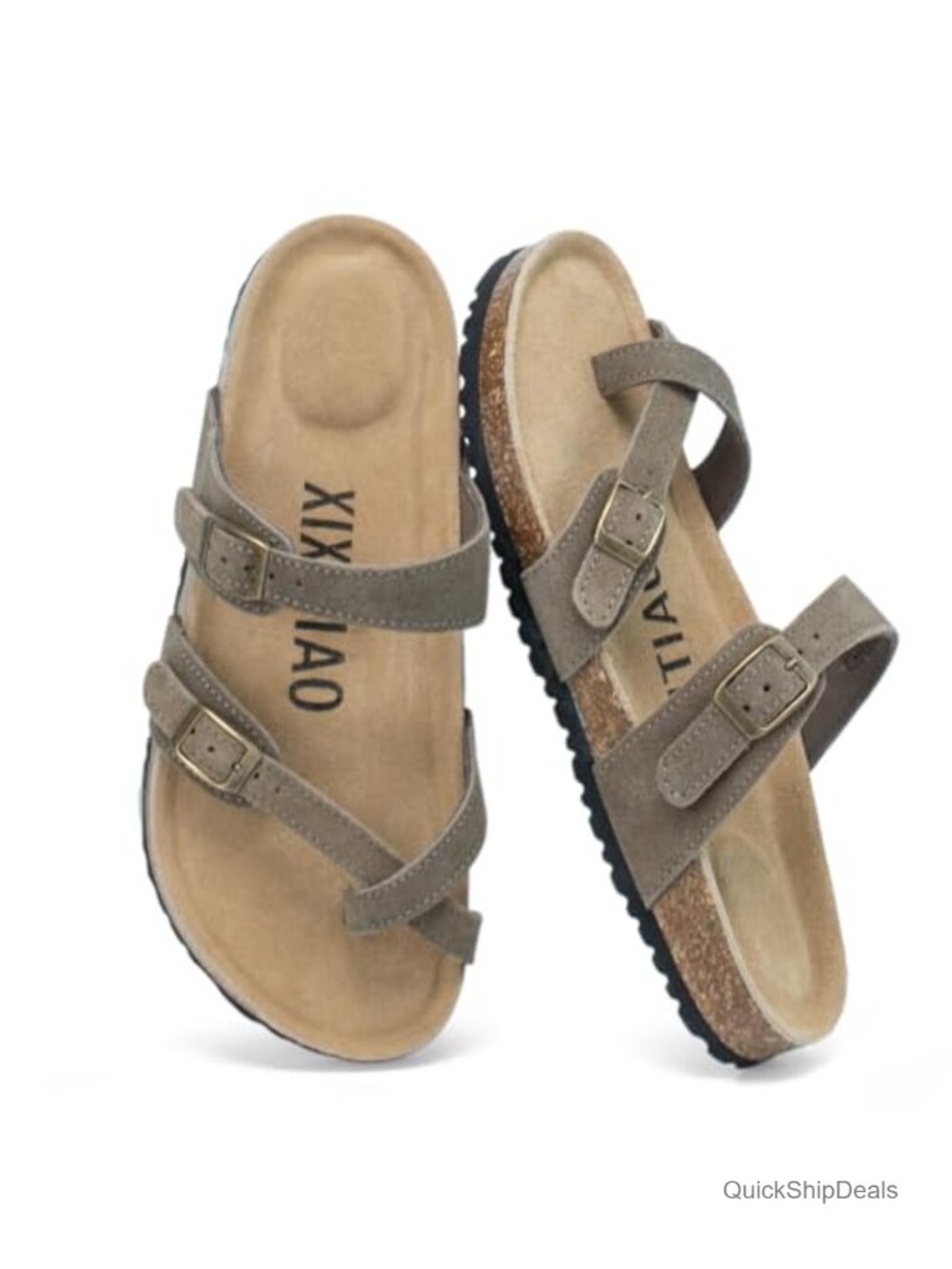 Genuine Leather Suede Sandals with Arch Support, Cross Strap Flat Sandals with